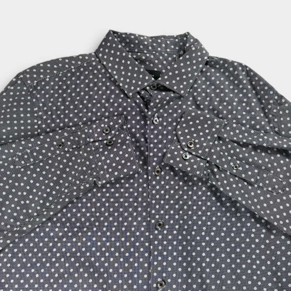 Bugatchi Shirt OoohCotton Tech PF9855K83 Mens L Graphite Floral Dot Stretch Exc